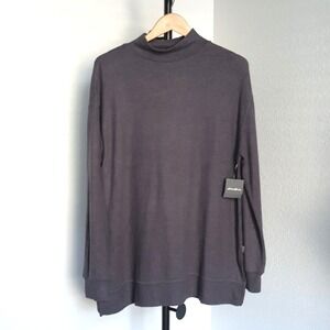 NWT Eddie Bauer Long Sleeve Mock Neck Sweater Womens L Dark Gray Brushed Carbon
